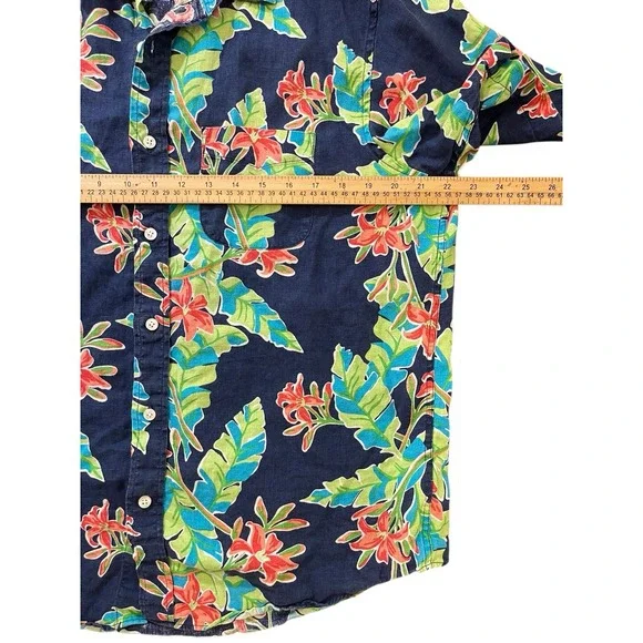 Lands End Hawaiian Shirt Mens Size Medium Linen Floral Colorful Resort - Picture 4 of 7